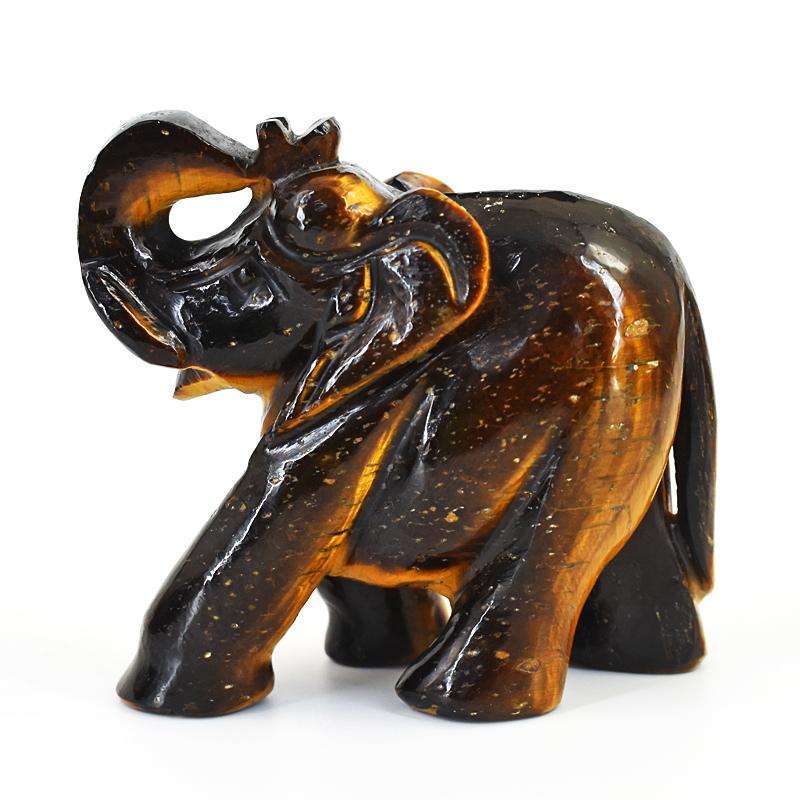 gemsmore:Exclusive Tiger Eye Hand Carved Genuine Crystal Gemstone Carving Elephant