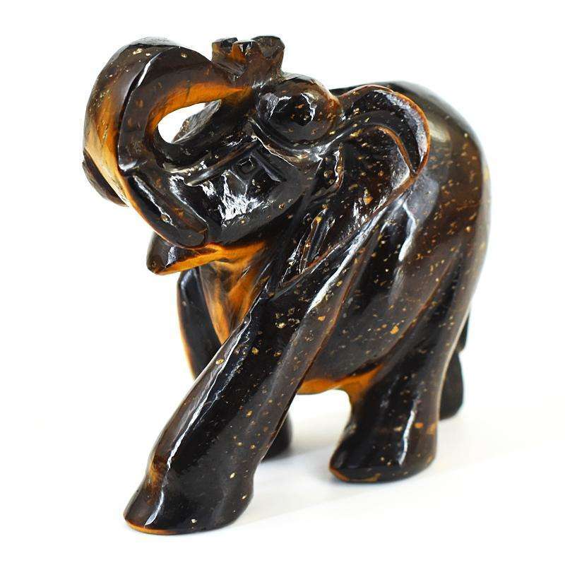 gemsmore:Exclusive Tiger Eye Hand Carved Genuine Crystal Gemstone Carving Elephant