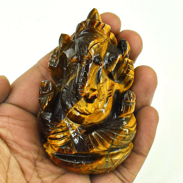 gemsmore:Exclusive Tiger Eye Hand Carved Genuine Crystal Gemstone Carving Lord Ganesha