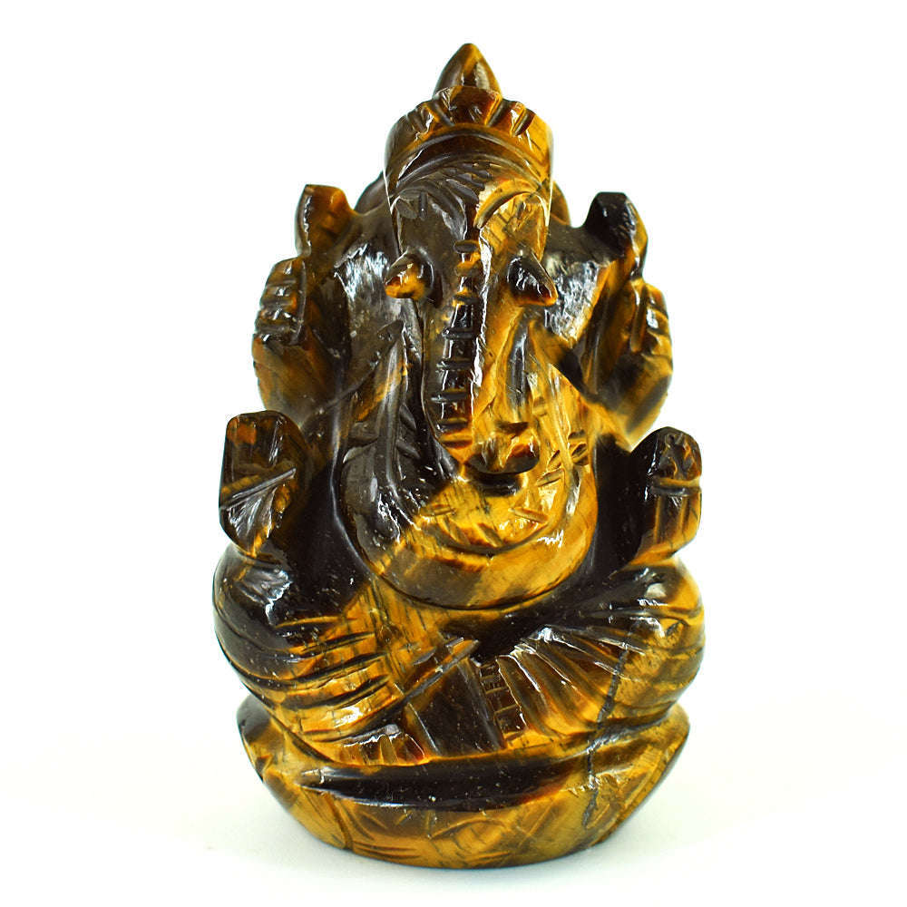 gemsmore:Exclusive Tiger Eye Hand Carved Genuine Crystal Gemstone Carving Lord Ganesha