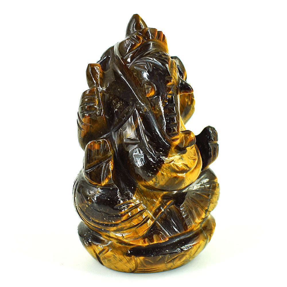 gemsmore:Exclusive Tiger Eye Hand Carved Genuine Crystal Gemstone Carving Lord Ganesha
