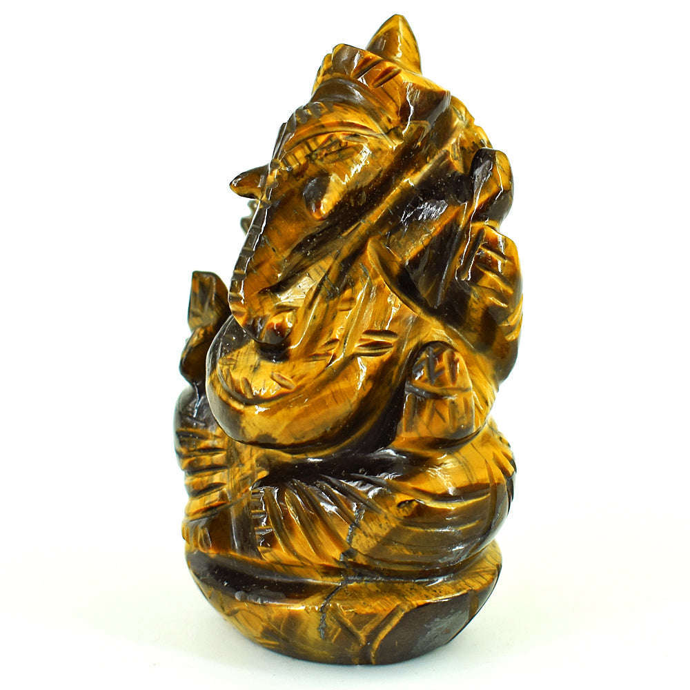 gemsmore:Exclusive Tiger Eye Hand Carved Genuine Crystal Gemstone Carving Lord Ganesha