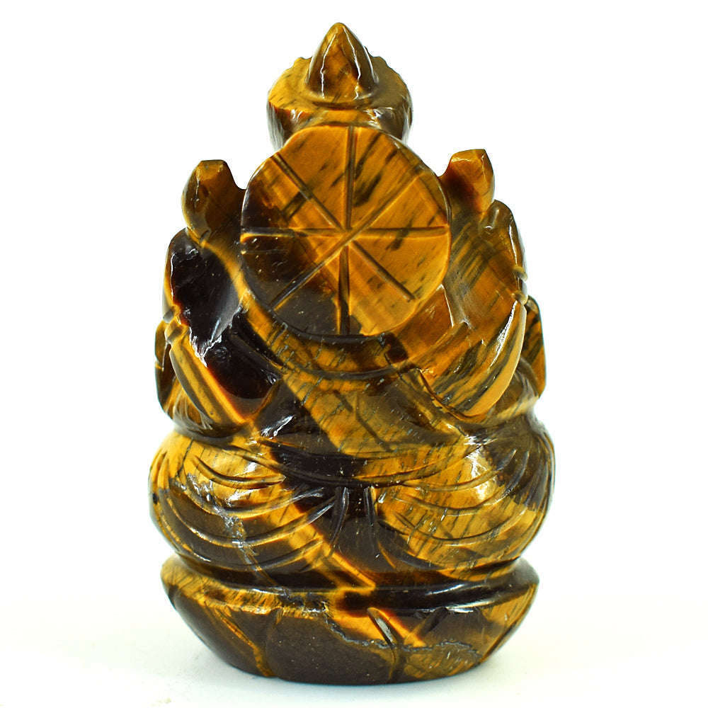 gemsmore:Exclusive Tiger Eye Hand Carved Genuine Crystal Gemstone Carving Lord Ganesha