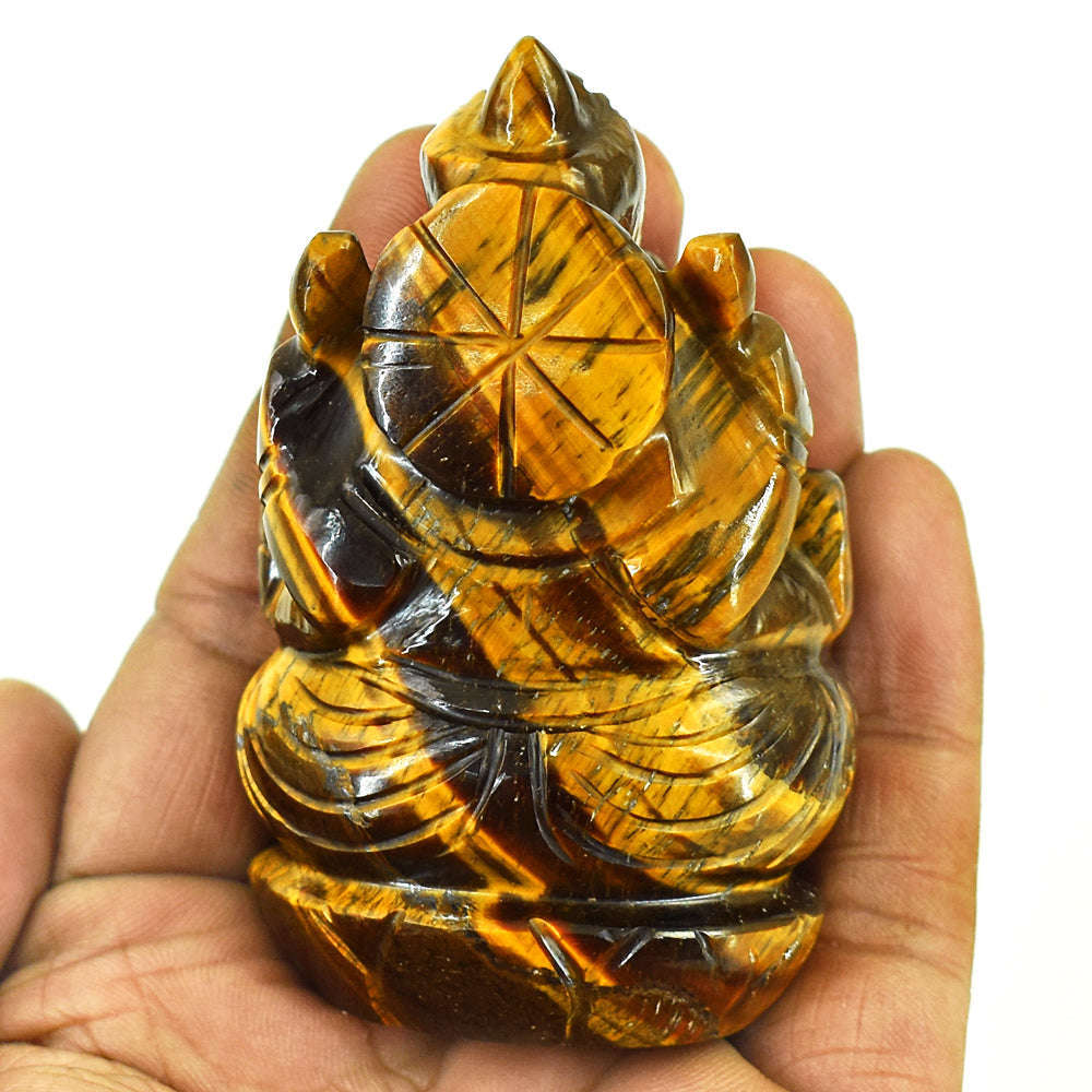 gemsmore:Exclusive Tiger Eye Hand Carved Genuine Crystal Gemstone Carving Lord Ganesha