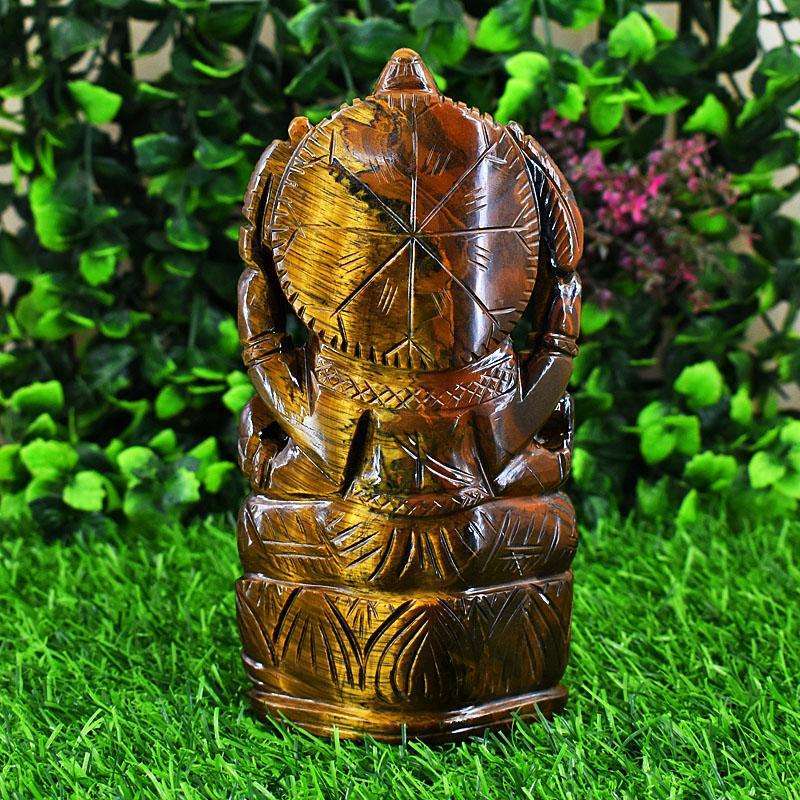 gemsmore:Exclusive Tiger Eye Hand Carved Genuine Crystal Gemstone Carving Lord Ganesha