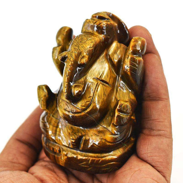 gemsmore:Exclusive Tiger Eye Hand Carved Genuine Crystal Gemstone Carving Lord Ganesha