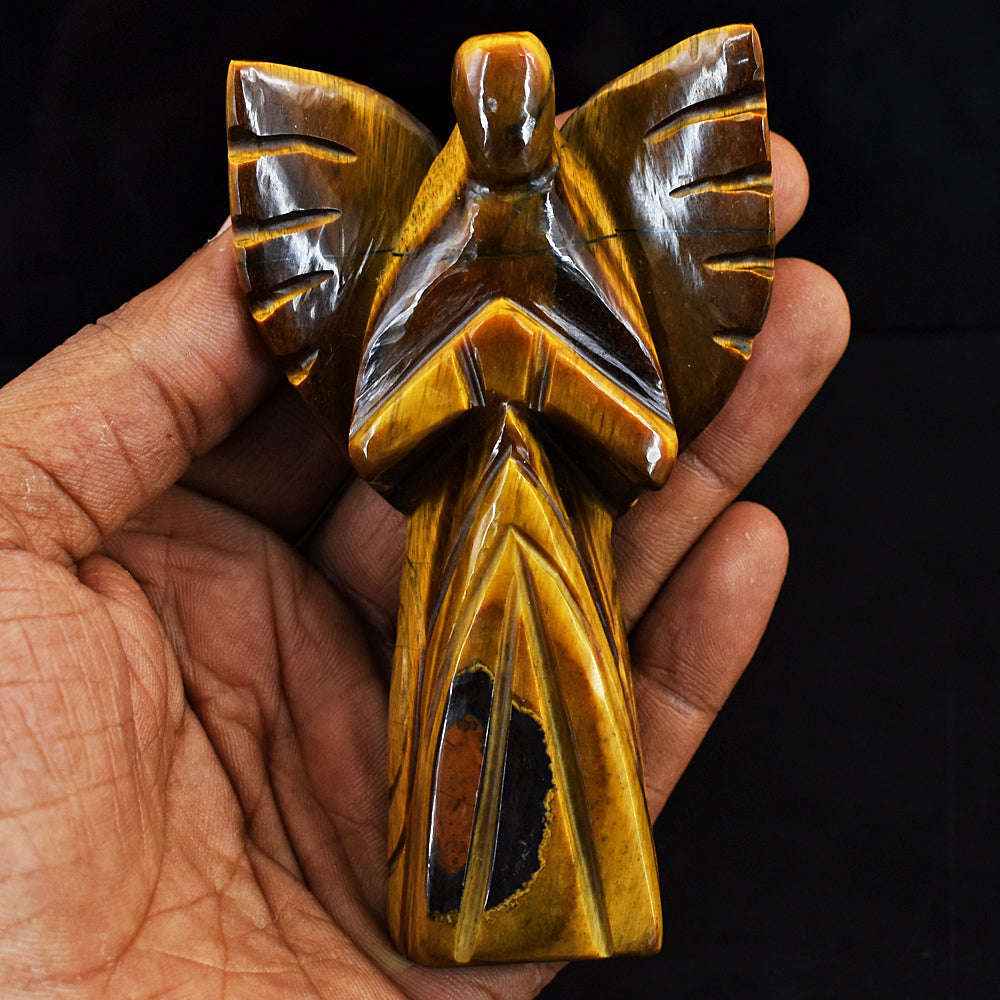 gemsmore:Exclusive Tiger Eye Hand Carved Genuine Crystal Gemstone Carving Praying Angel