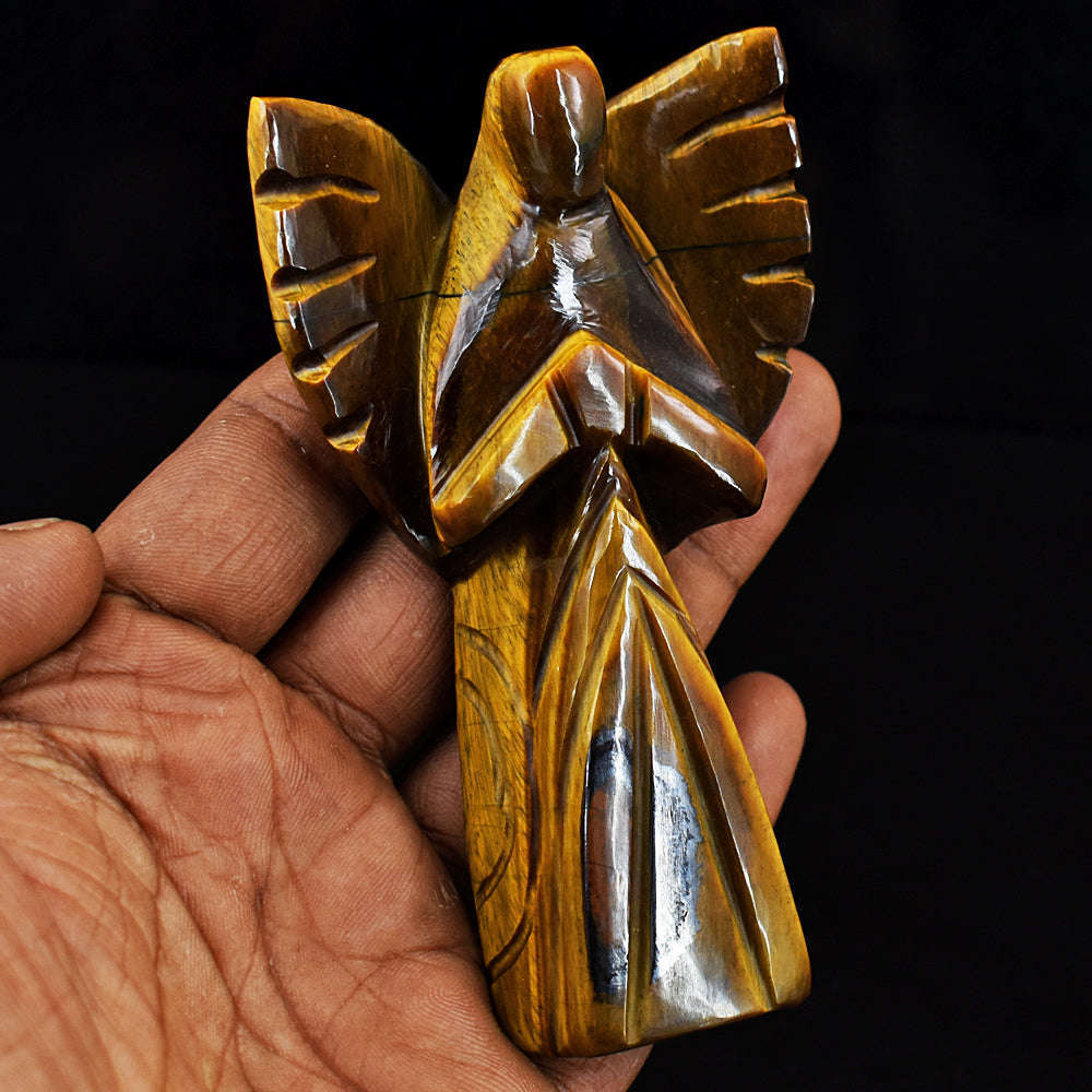 gemsmore:Exclusive Tiger Eye Hand Carved Genuine Crystal Gemstone Carving Praying Angel