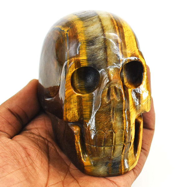 gemsmore:Exclusive Tiger Eye Hand Carved Genuine Crystal Gemstone Carving Skull