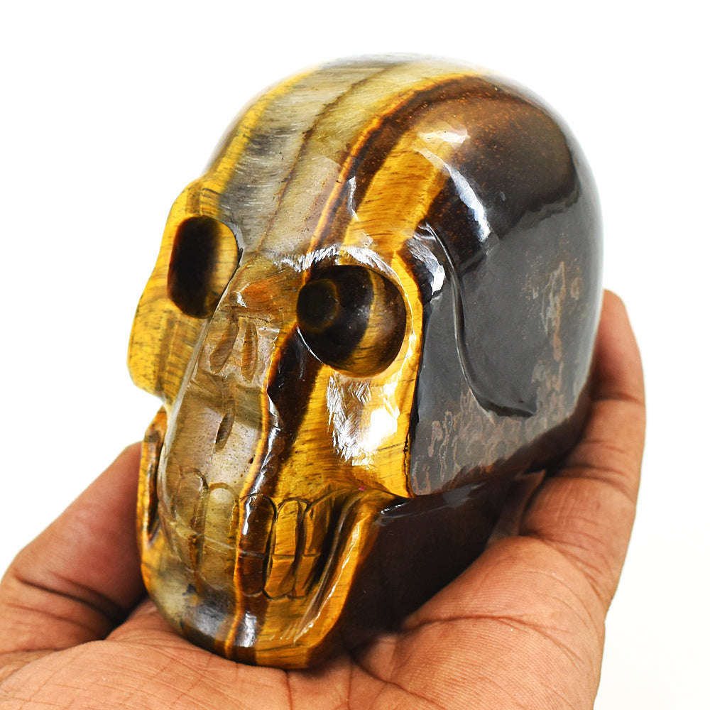 gemsmore:Exclusive Tiger Eye Hand Carved Genuine Crystal Gemstone Carving Skull