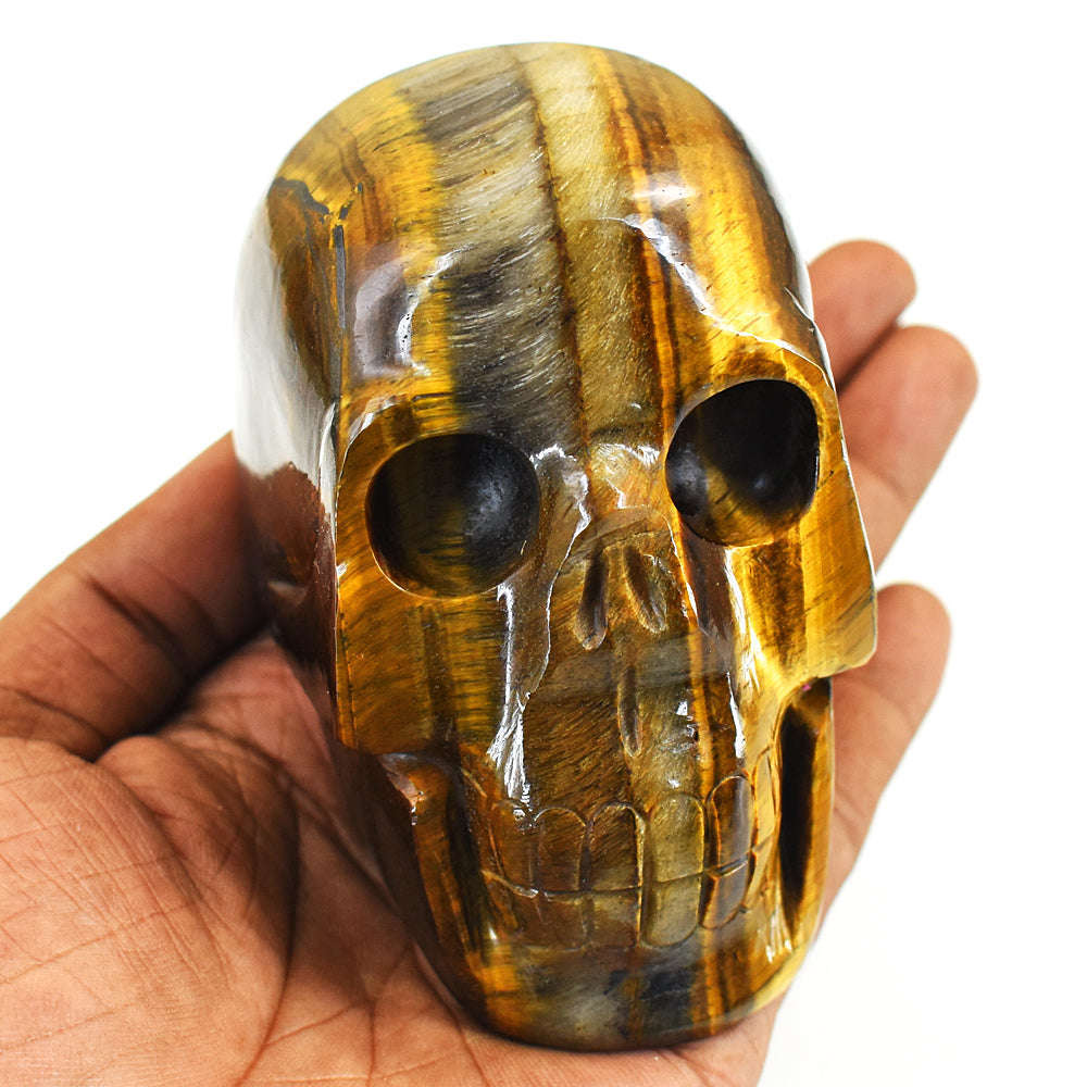 gemsmore:Exclusive Tiger Eye Hand Carved Genuine Crystal Gemstone Carving Skull