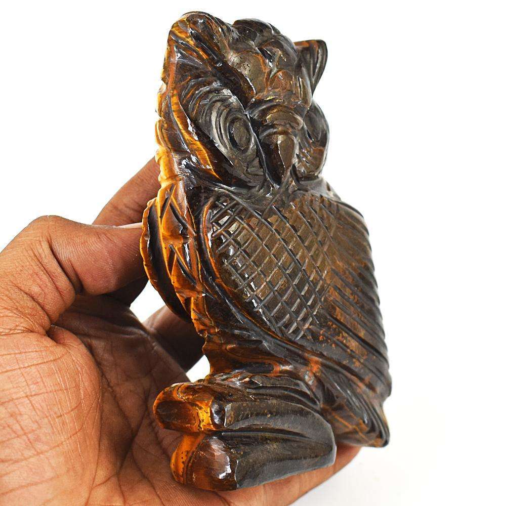 gemsmore:Exclusive Tiger Eye Hand Carved Owl