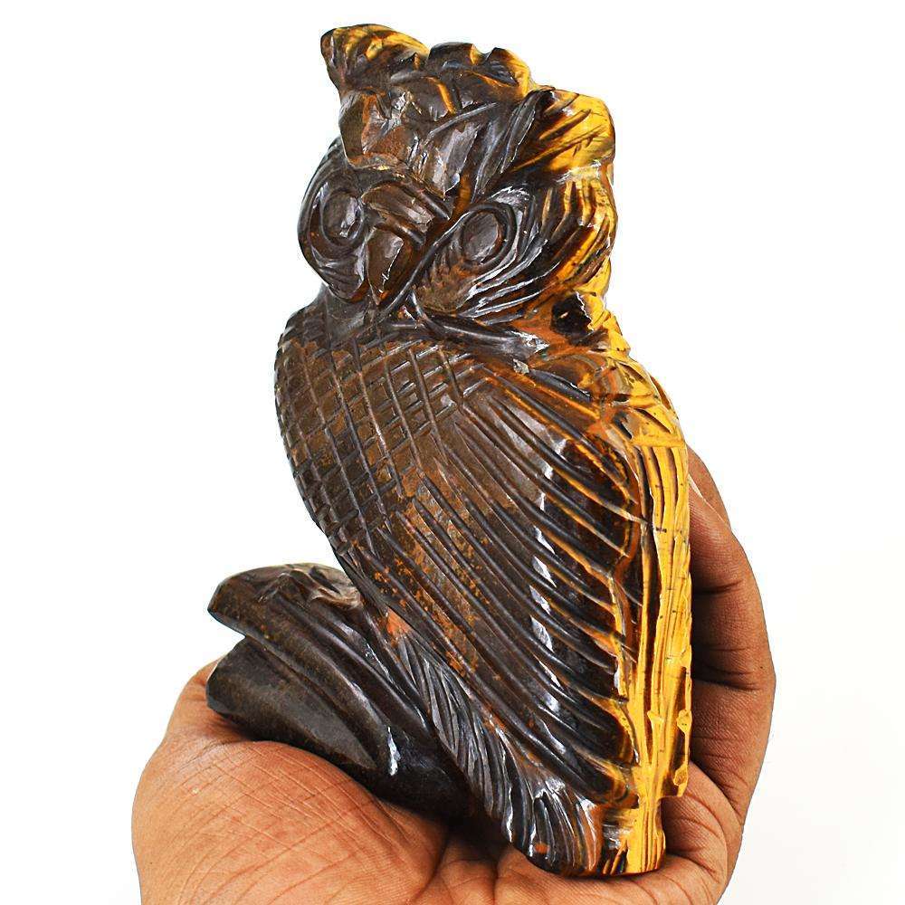gemsmore:Exclusive Tiger Eye Hand Carved Owl