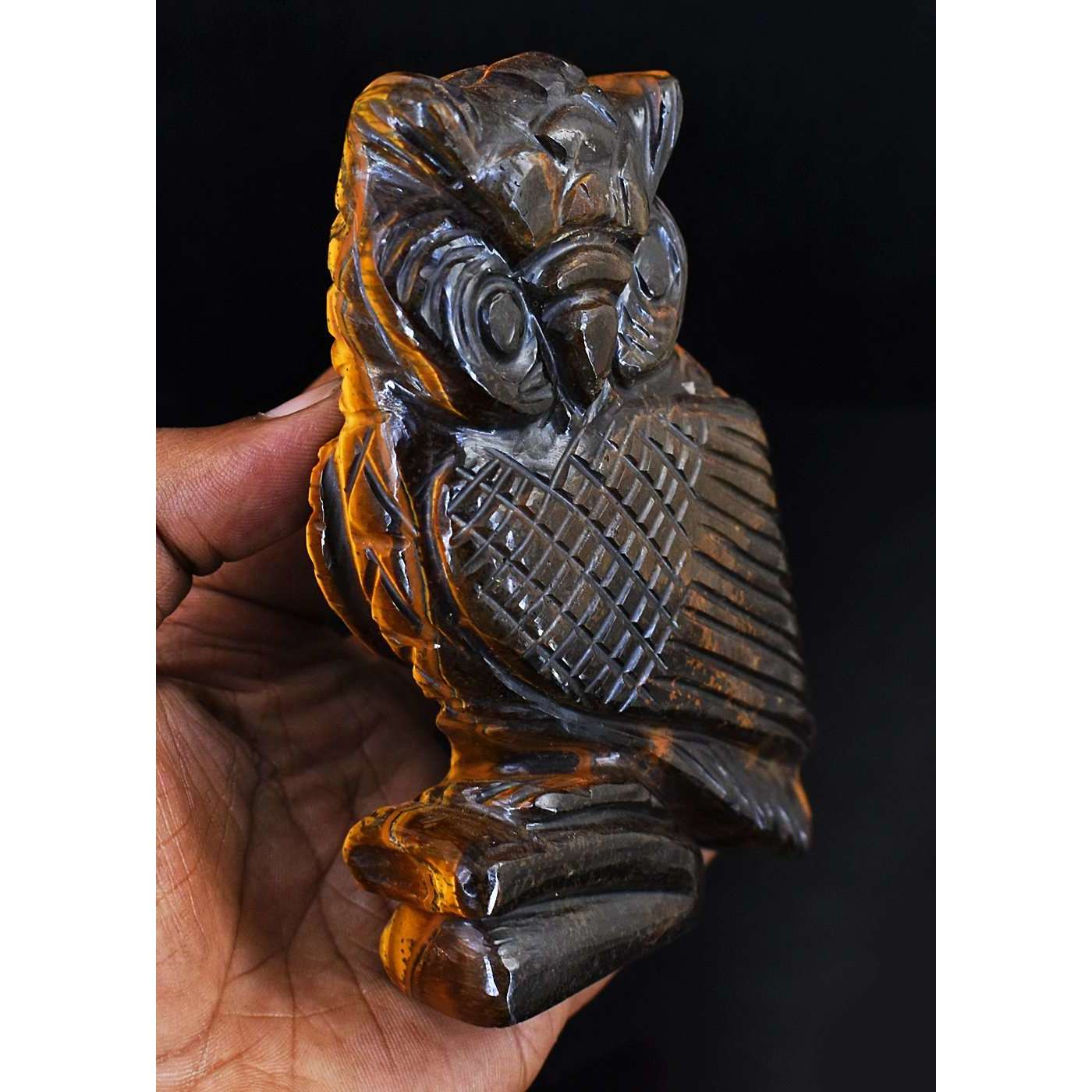 gemsmore:Exclusive Tiger Eye Hand Carved Owl