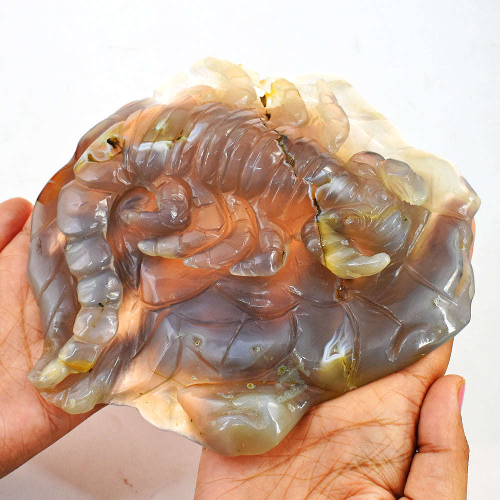 gemsmore:Exclusive Turkey Chalcedony Hand Carved Genuine Crystal Gemstone Carving Scorpion