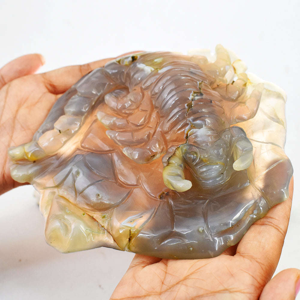 gemsmore:Exclusive Turkey Chalcedony Hand Carved Genuine Crystal Gemstone Carving Scorpion