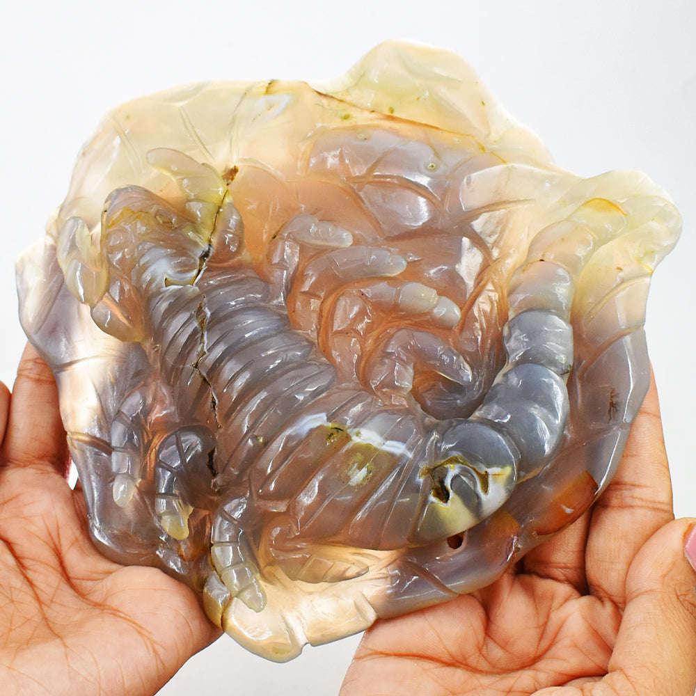 gemsmore:Exclusive Turkey Chalcedony Hand Carved Genuine Crystal Gemstone Carving Scorpion