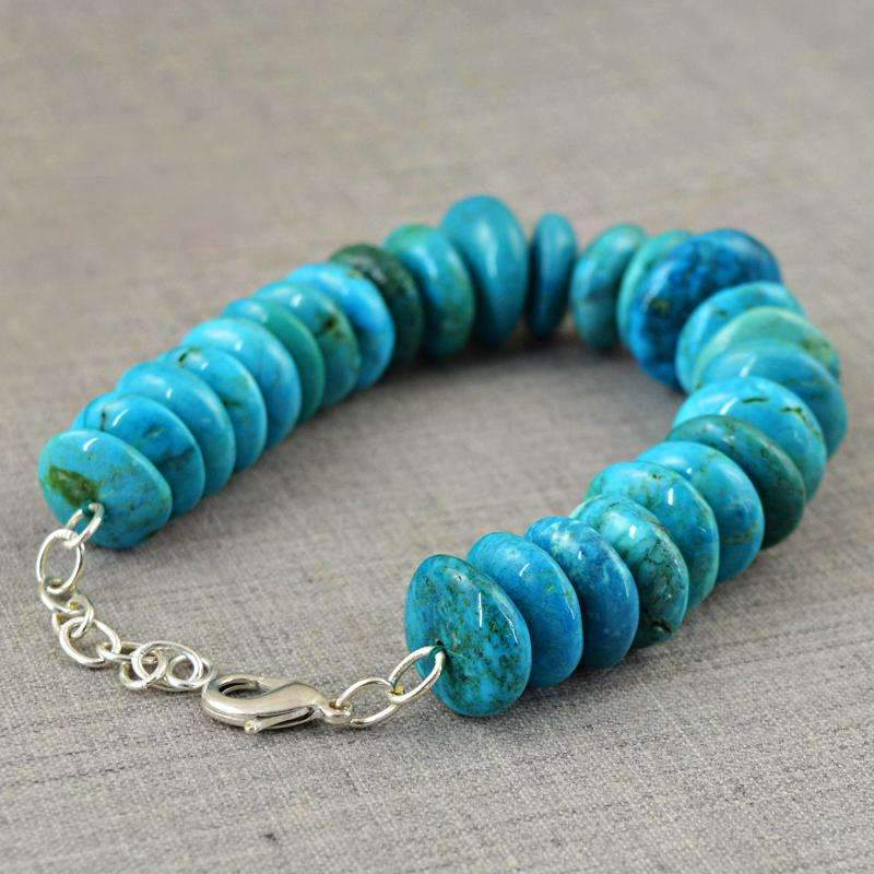 gemsmore:Exclusive Turquoise Untreated Beads Bracelet - Natural Round Shape