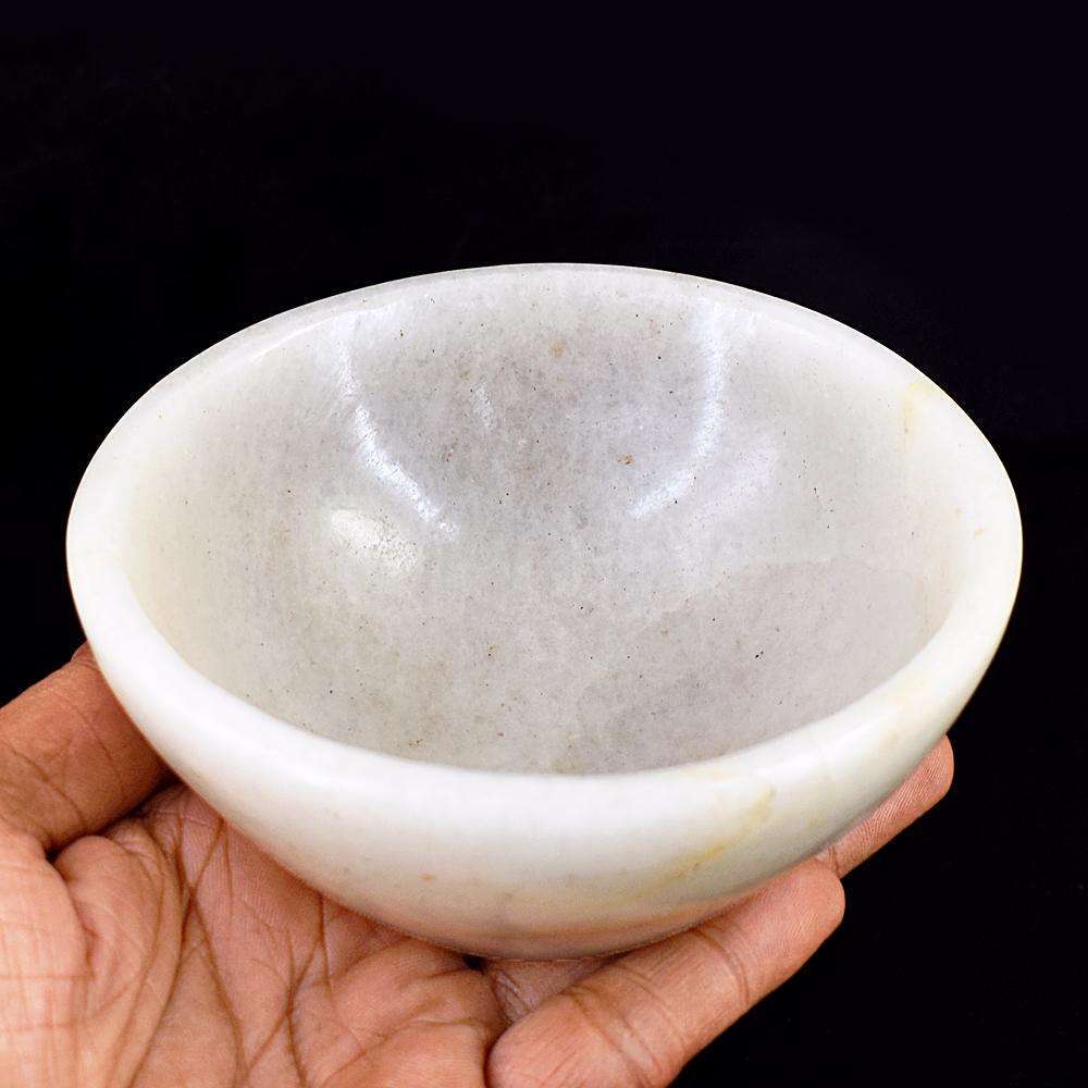 gemsmore:Exclusive White Agate Hand Carved Bowl