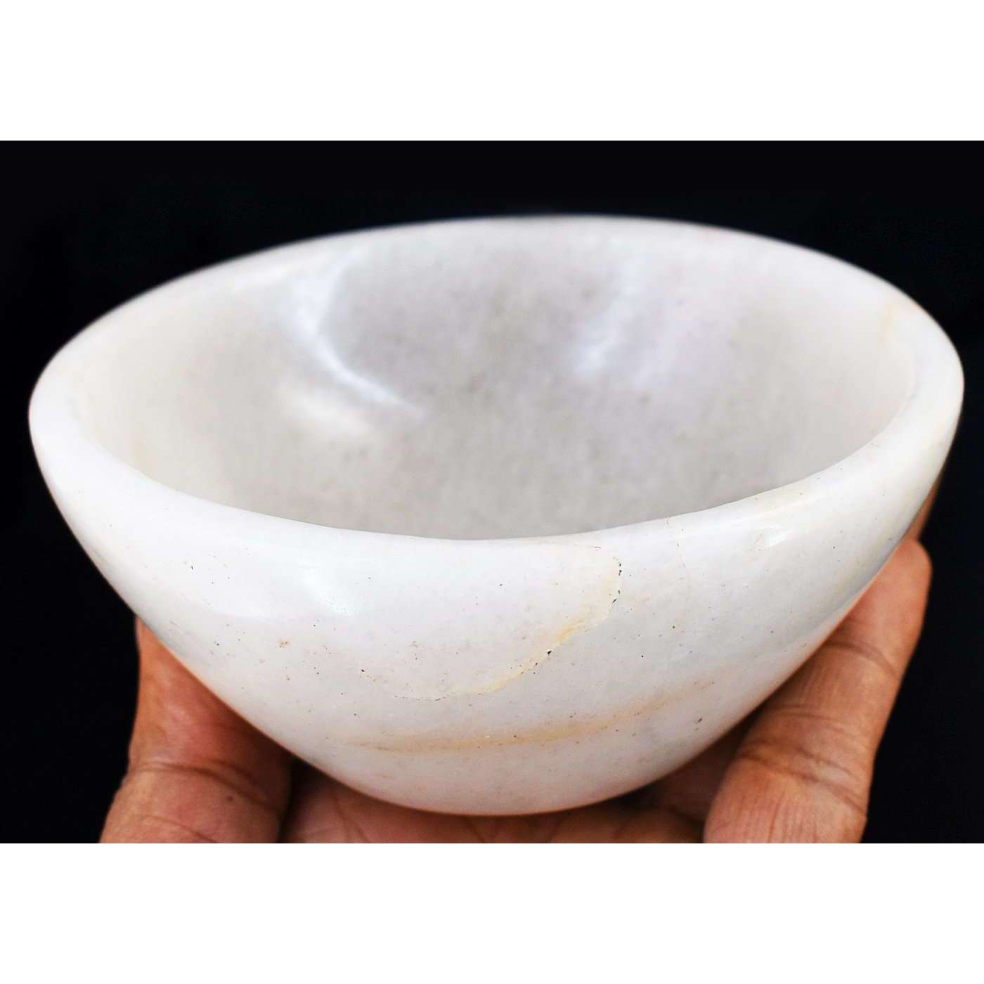 gemsmore:Exclusive White Agate Hand Carved Bowl