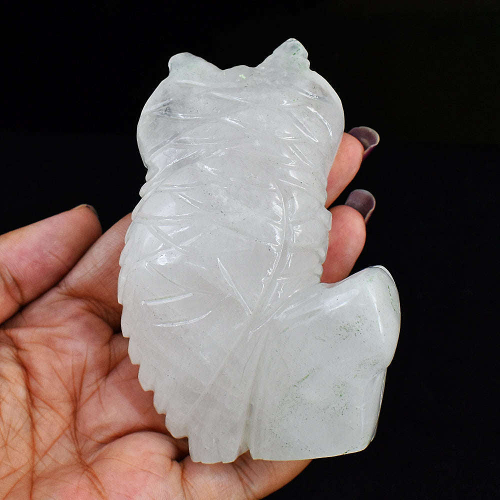 gemsmore:Exclusive White Agate Hand Carved Owl