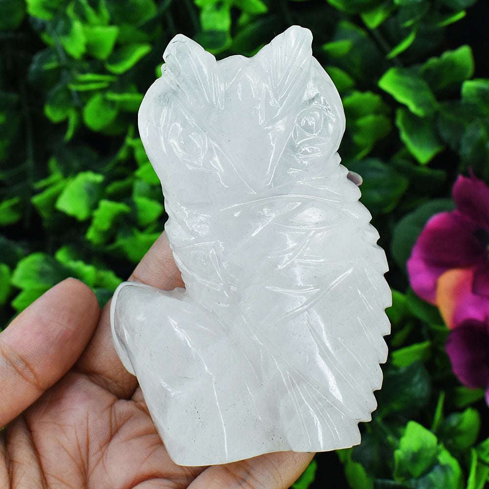 gemsmore:Exclusive White Agate Hand Carved Owl