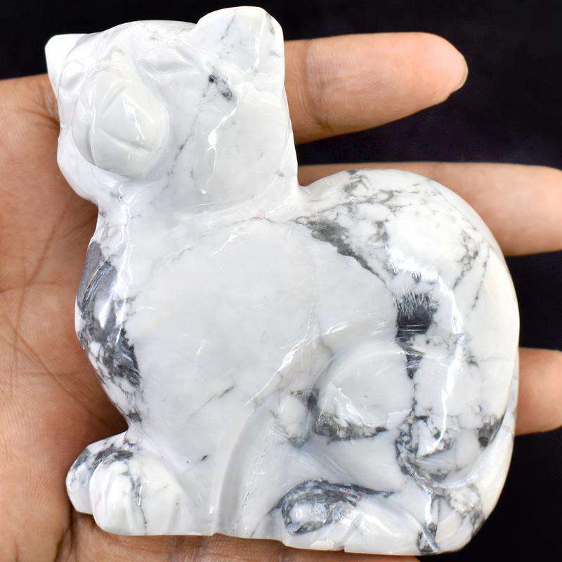 gemsmore:Exclusive White Howlite Hand Carved Cat
