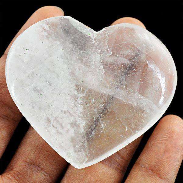gemsmore:Exclusive White Quartz Carved Heart Cabochon