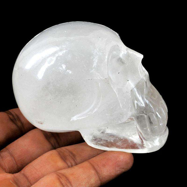 gemsmore:Exclusive White Quartz Carved Skull Gemstone