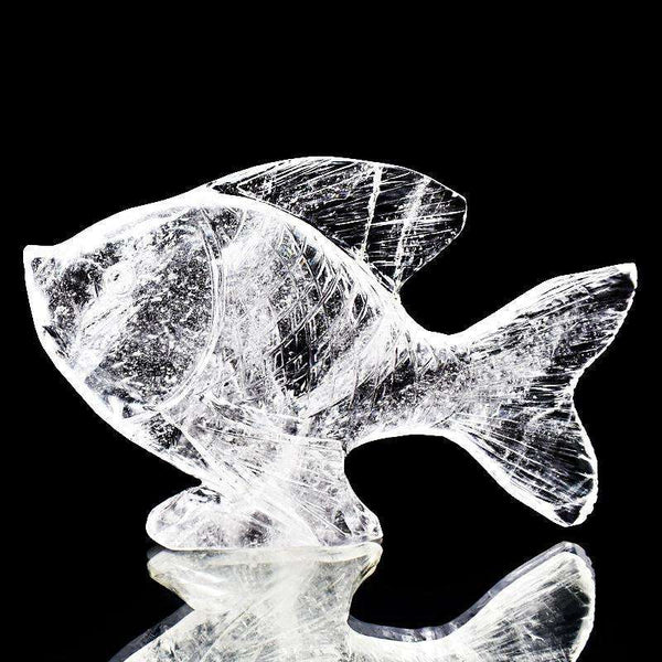 gemsmore:Exclusive White Quartz Hand Carved Fish Statue