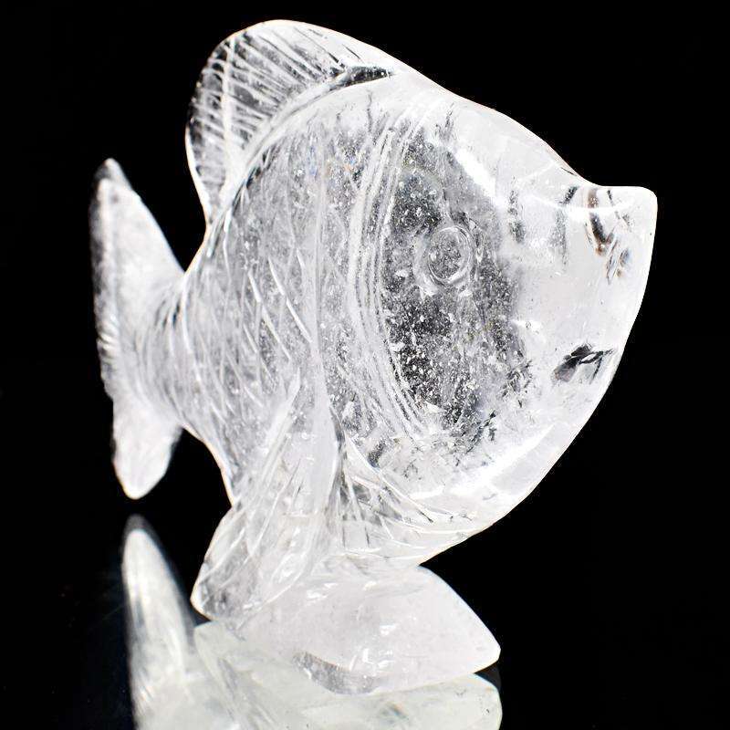 gemsmore:Exclusive White Quartz Hand Carved Fish Statue