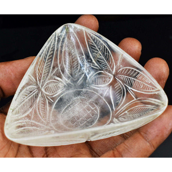 gemsmore:Exclusive White Quartz Hand Carved Genuine Crystal Gemstone Carving Bowl