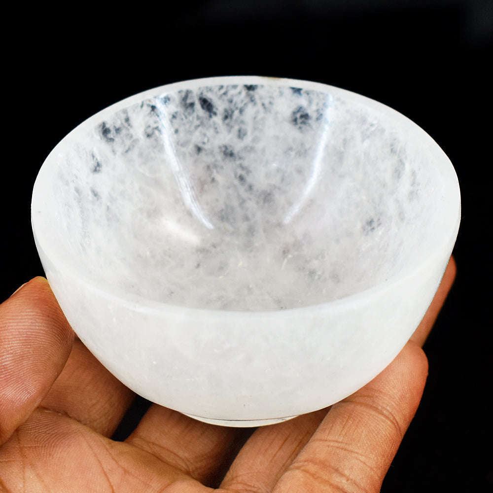gemsmore:Exclusive White Quartz Hand Carved Genuine Crystal Gemstone Carving Healing Bowl