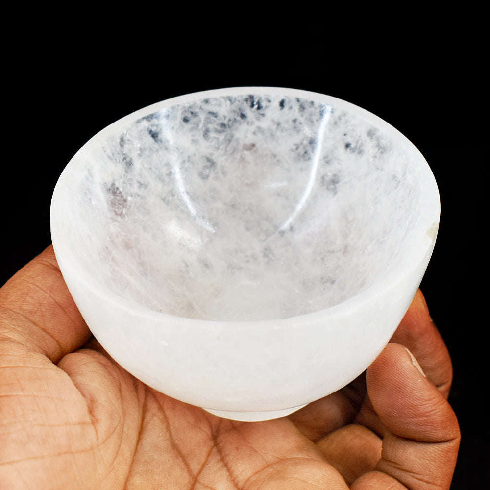 gemsmore:Exclusive White Quartz Hand Carved Genuine Crystal Gemstone Carving Healing Bowl