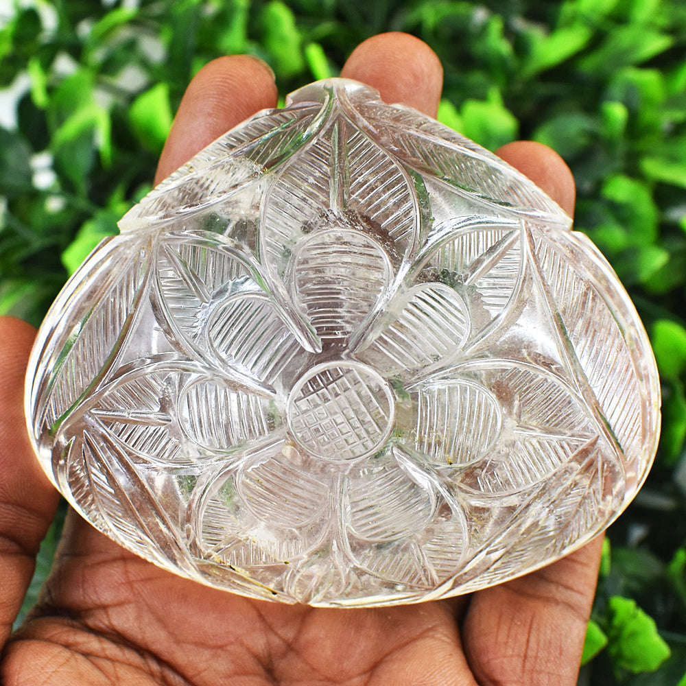 gemsmore:Exclusive White Quartz Hand Carved Genuine Crystal Gemstone Carving Mughal Carved Cabochon