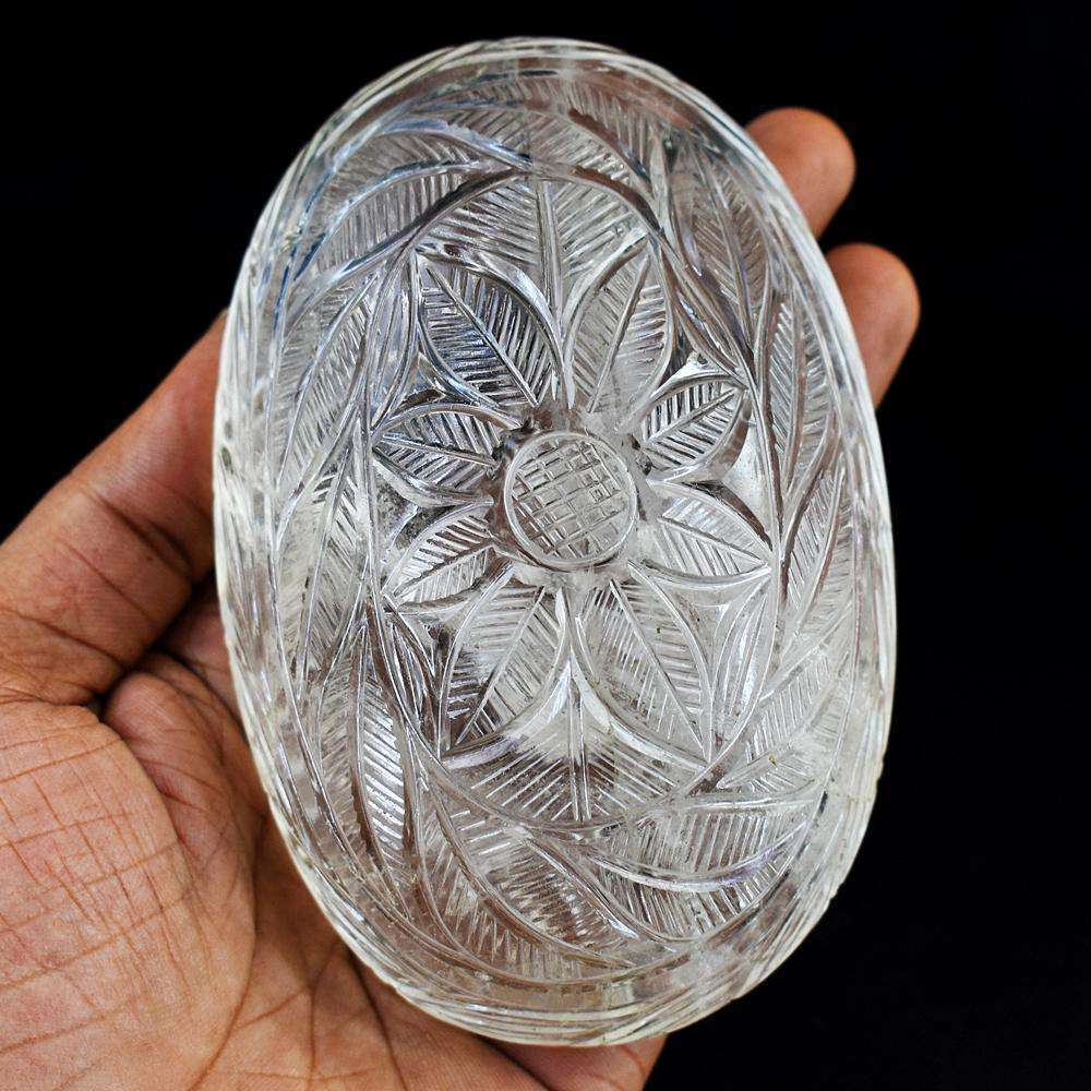 gemsmore:Exclusive White Quartz Hand Carved Genuine Crystal Gemstone Carving Mughal Carved Cabochon