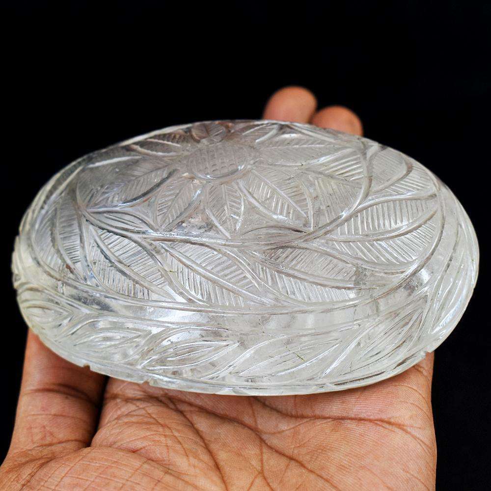 gemsmore:Exclusive White Quartz Hand Carved Genuine Crystal Gemstone Carving Mughal Carved Cabochon
