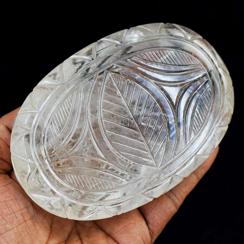 gemsmore:Exclusive White Quartz Hand Carved Genuine Crystal Gemstone Carving Mughal Carved Cabochon