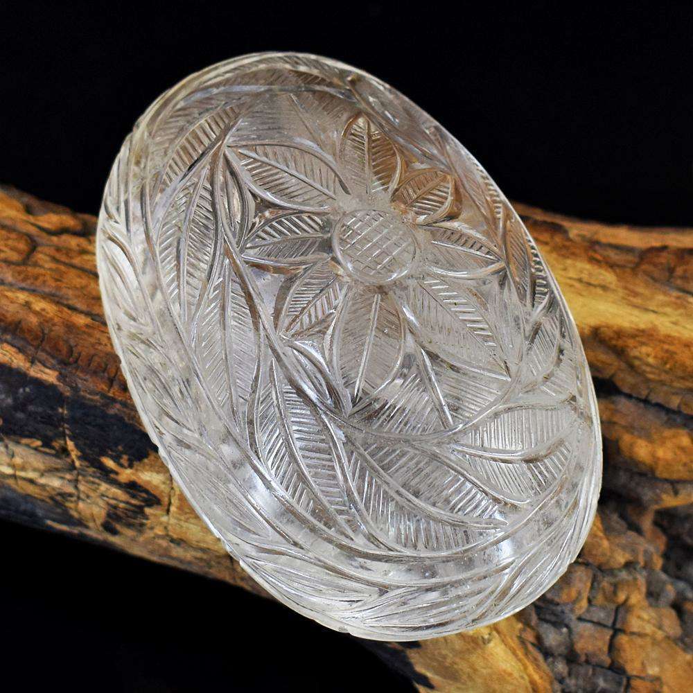 gemsmore:Exclusive White Quartz Hand Carved Genuine Crystal Gemstone Carving Mughal Carved Cabochon