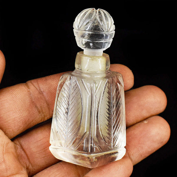 gemsmore:Exclusive White Quartz  Hand Carved Genuine Crystal Gemstone Carving Perfume Bottle