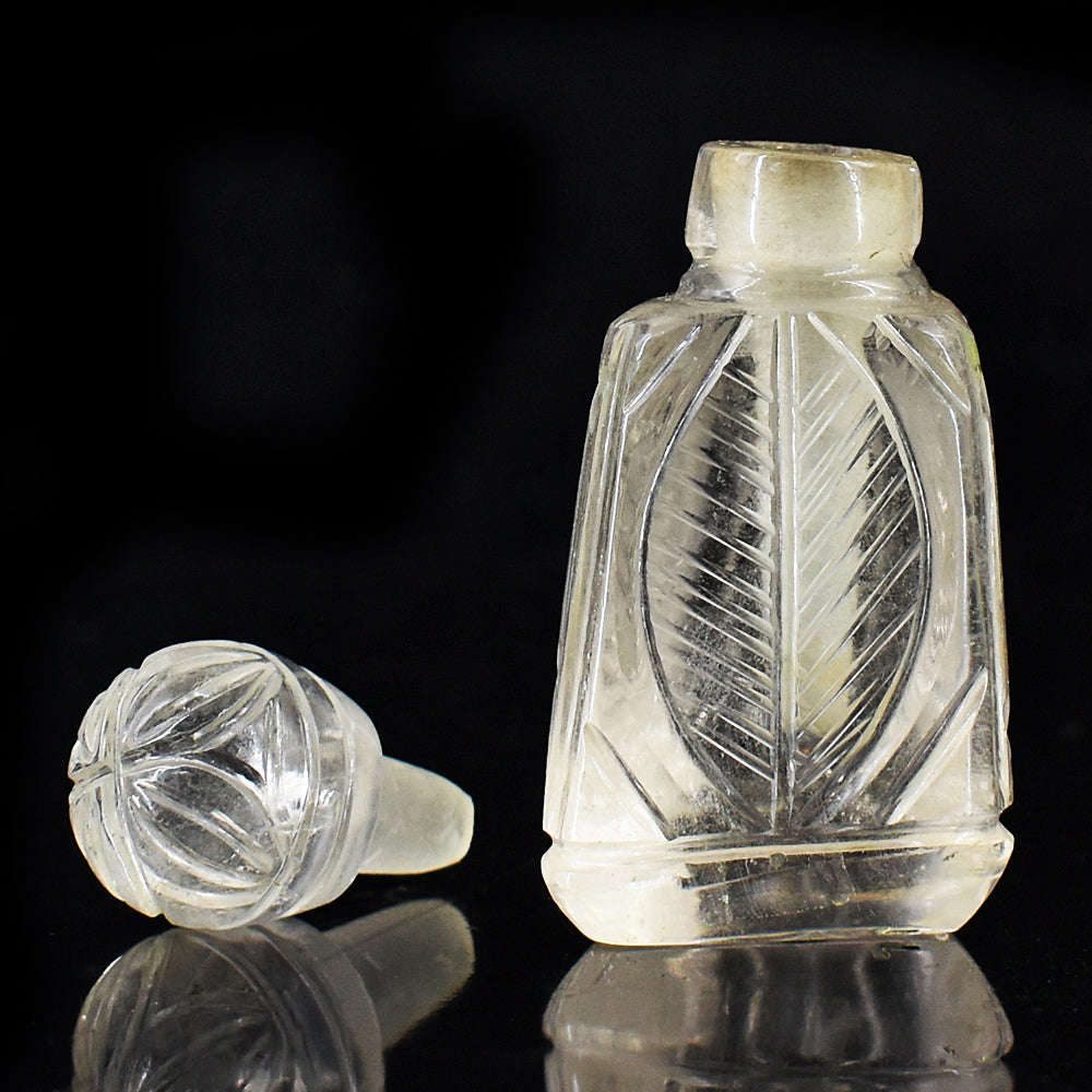 gemsmore:Exclusive White Quartz  Hand Carved Genuine Crystal Gemstone Carving Perfume Bottle