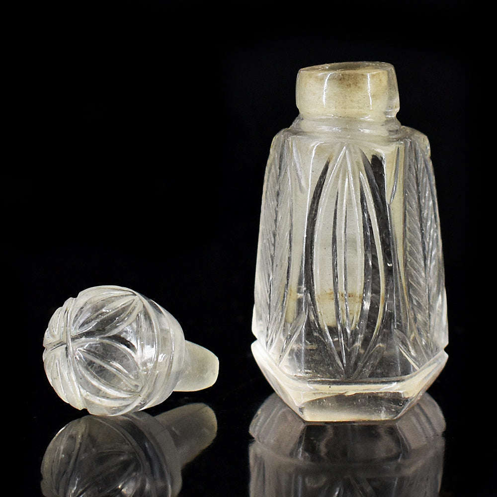 gemsmore:Exclusive White Quartz  Hand Carved Genuine Crystal Gemstone Carving Perfume Bottle