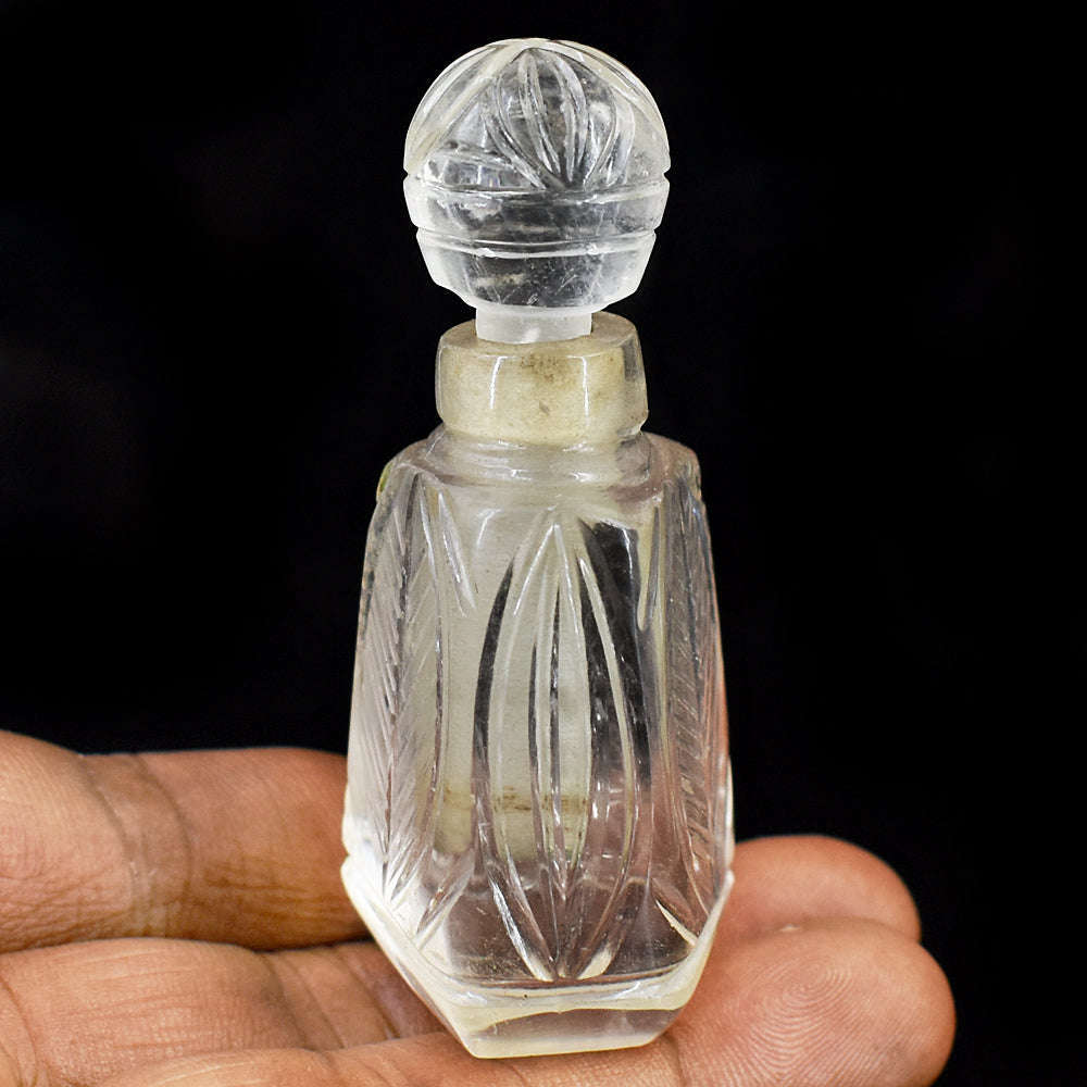 gemsmore:Exclusive White Quartz  Hand Carved Genuine Crystal Gemstone Carving Perfume Bottle