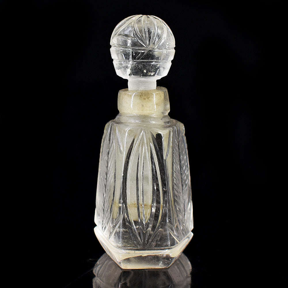 gemsmore:Exclusive White Quartz  Hand Carved Genuine Crystal Gemstone Carving Perfume Bottle