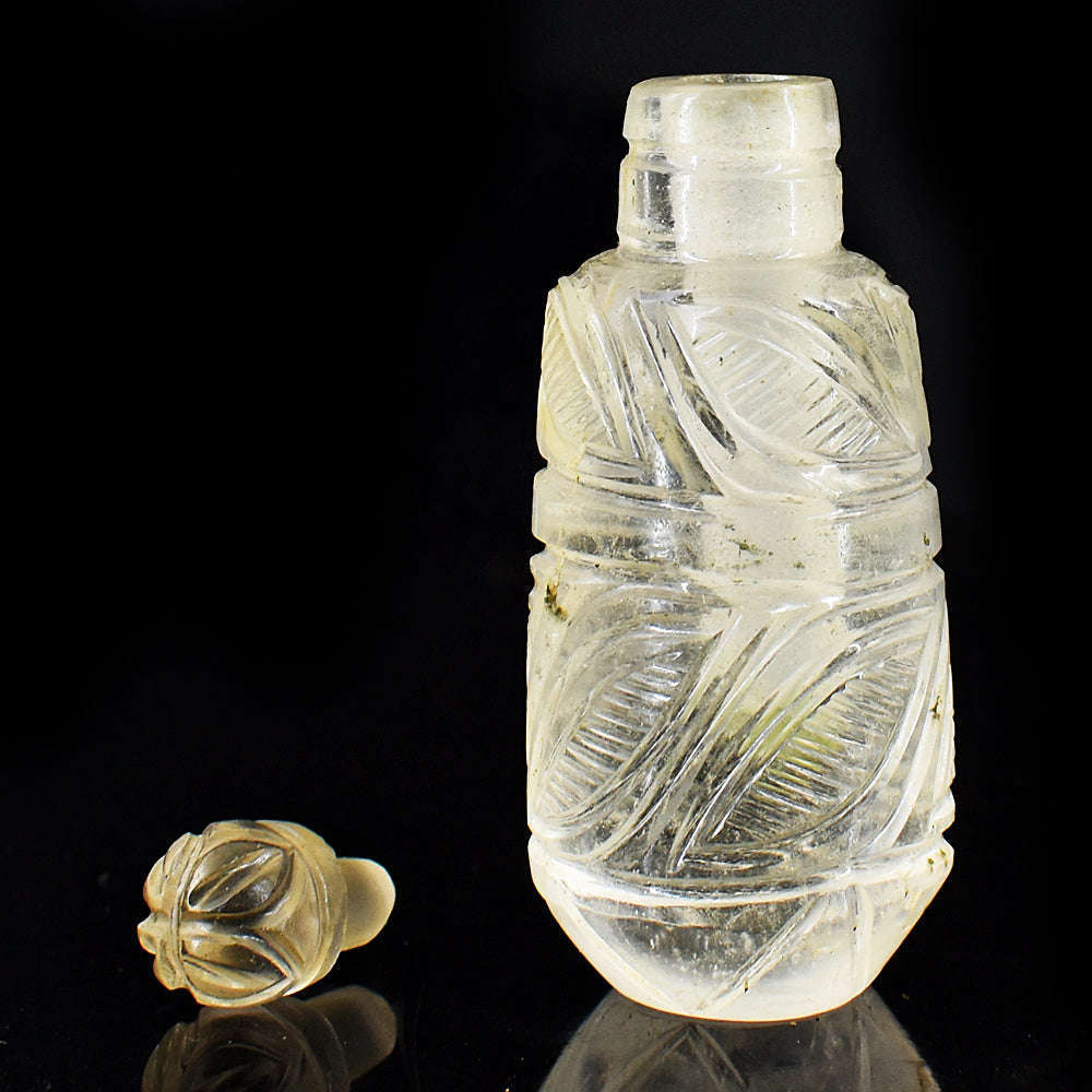 gemsmore:Exclusive White Quartz  Hand Carved Genuine Crystal Gemstone Carving Perfume Bottle