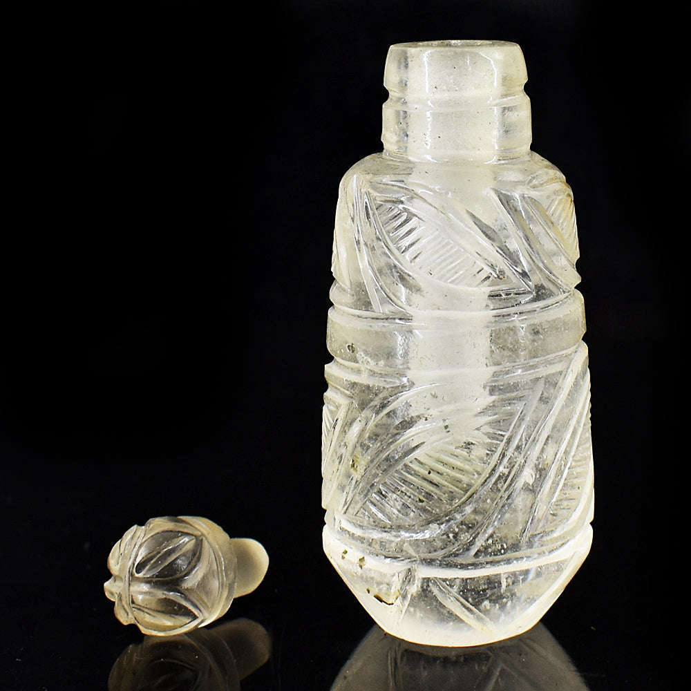 gemsmore:Exclusive White Quartz  Hand Carved Genuine Crystal Gemstone Carving Perfume Bottle