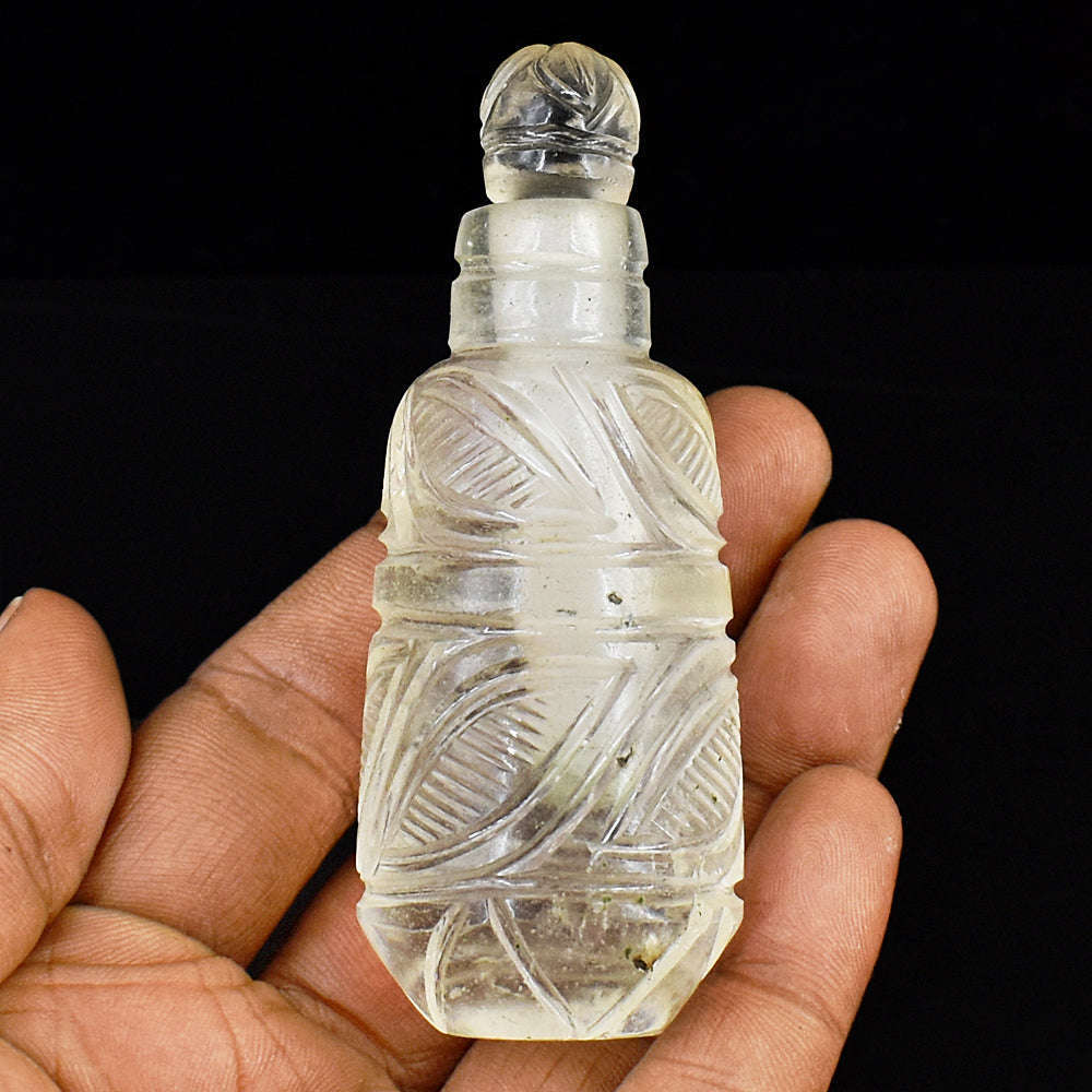 gemsmore:Exclusive White Quartz  Hand Carved Genuine Crystal Gemstone Carving Perfume Bottle