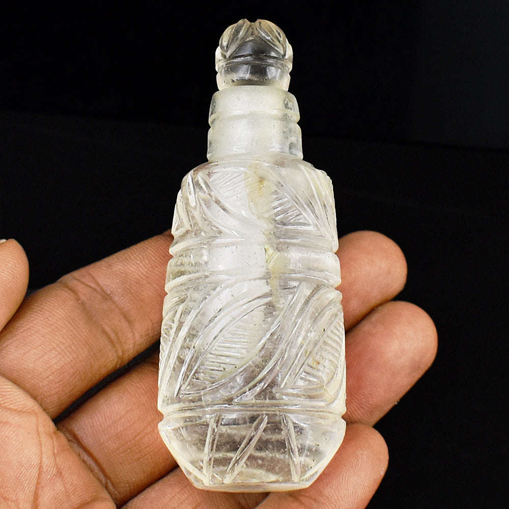 gemsmore:Exclusive White Quartz  Hand Carved Genuine Crystal Gemstone Carving Perfume Bottle