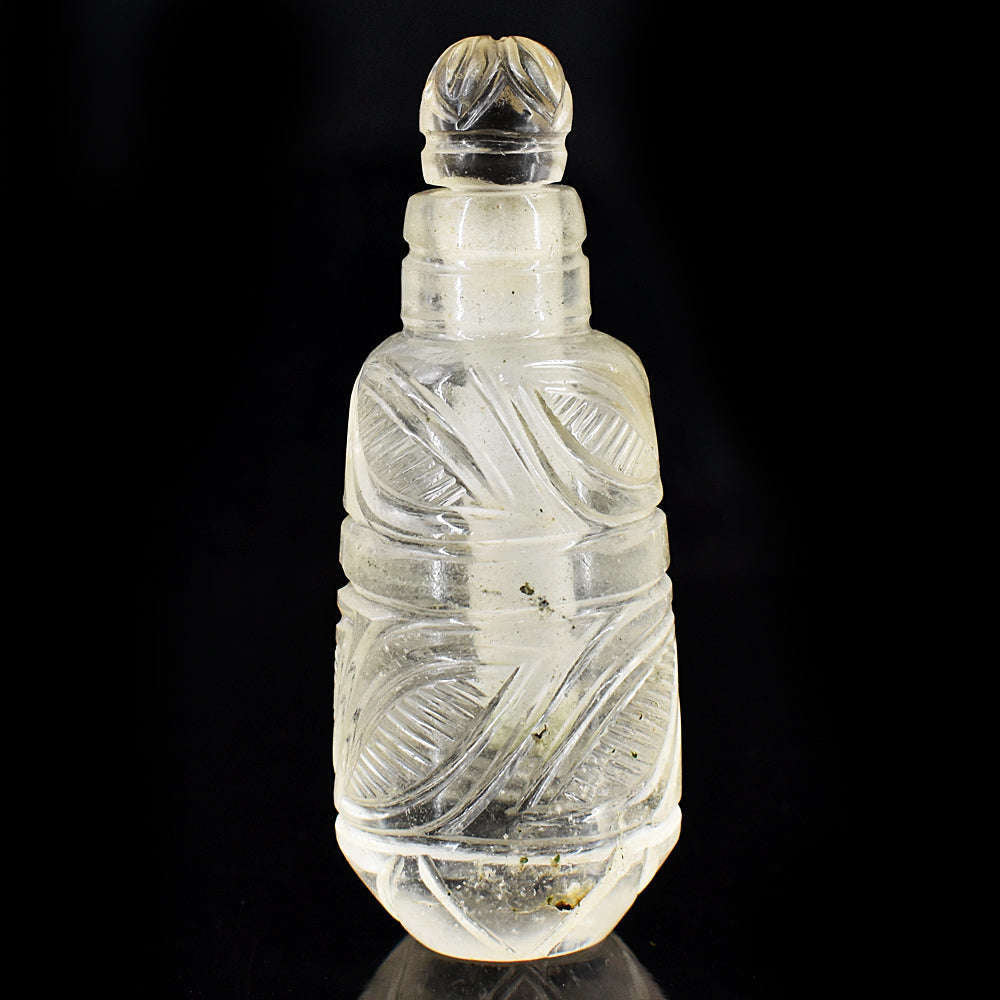 gemsmore:Exclusive White Quartz  Hand Carved Genuine Crystal Gemstone Carving Perfume Bottle