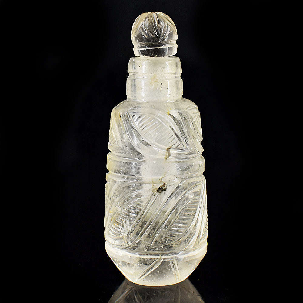 gemsmore:Exclusive White Quartz  Hand Carved Genuine Crystal Gemstone Carving Perfume Bottle